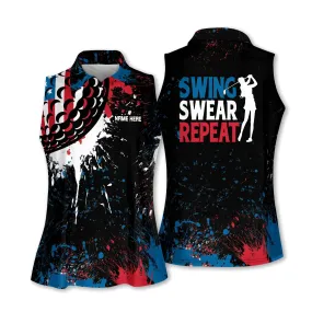Swing Swear Repeat Golf Polo Shirt,  Sleeveless polo shirt for woman