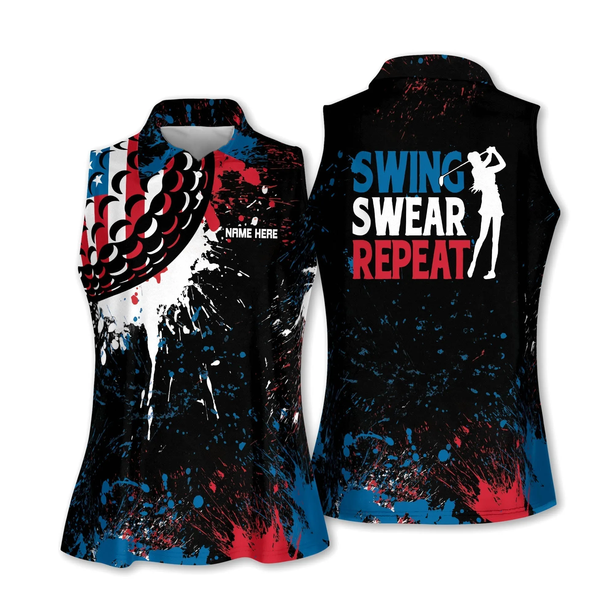 Swing Swear Repeat Golf Polo Shirt,  Sleeveless polo shirt for woman