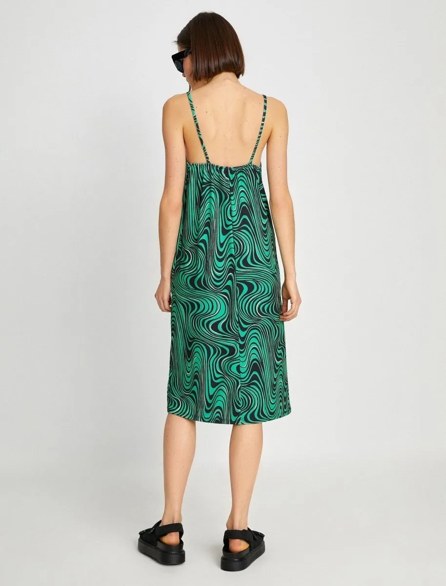 Swirl Print Strappy Midi Slip Sundress in Green