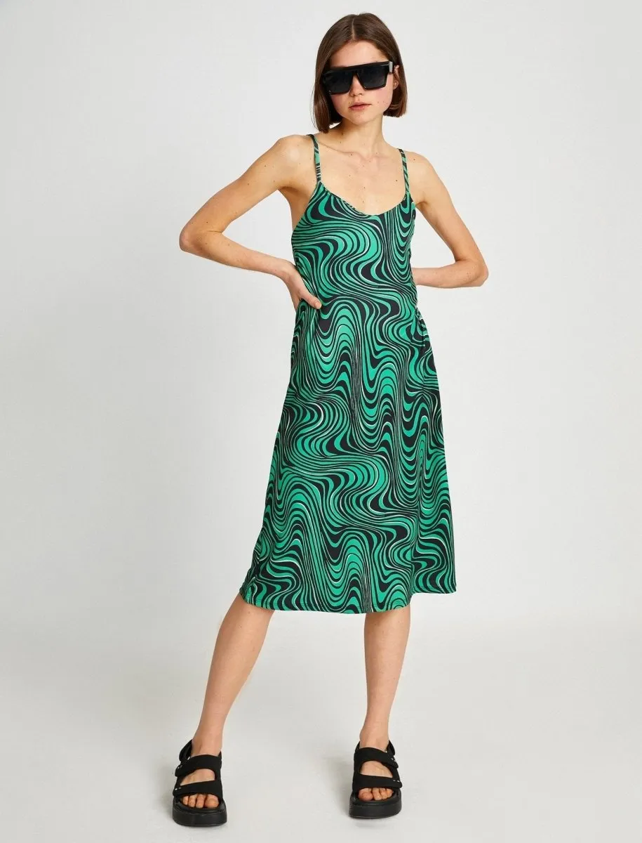 Swirl Print Strappy Midi Slip Sundress in Green