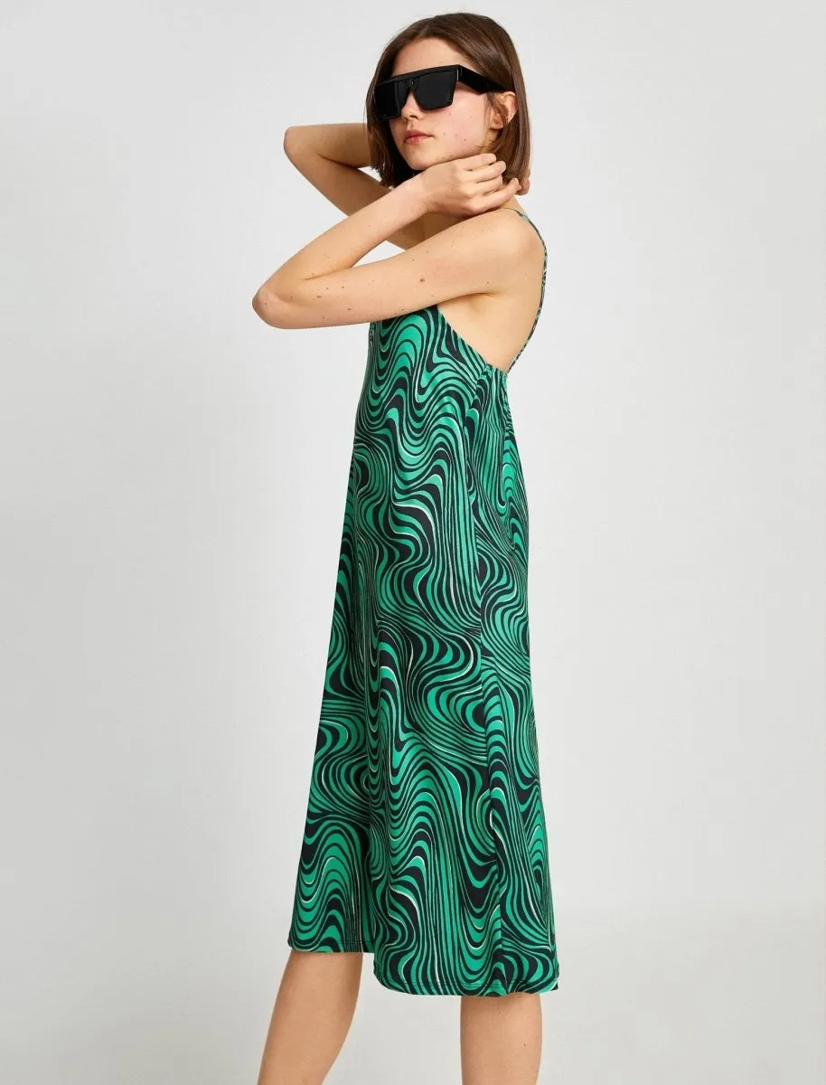 Swirl Print Strappy Midi Slip Sundress in Green