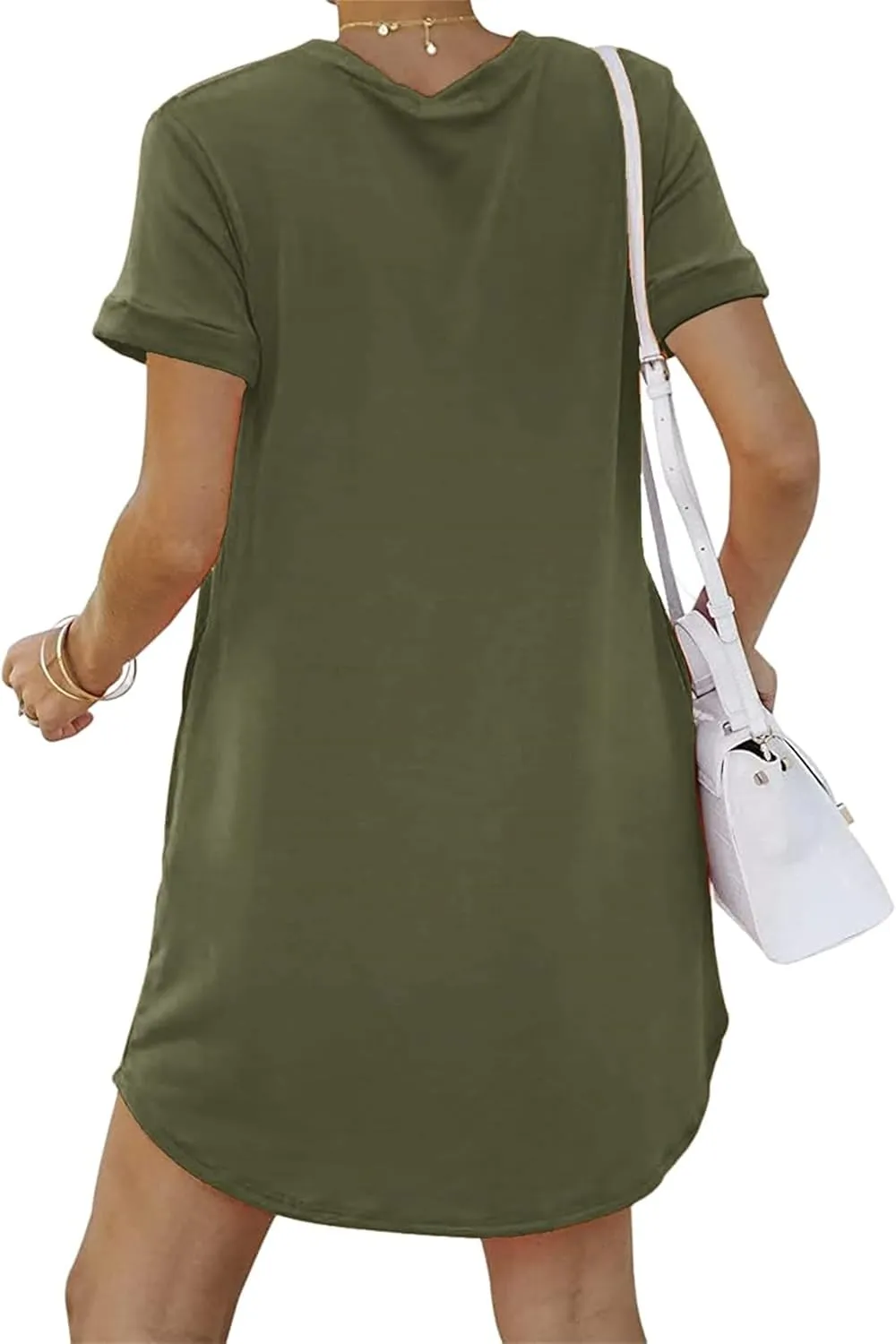 Tshirt Dress Women Summer Short Sleeve Mini Dress Soft Crew Neck Casual Sundress Loose Solid Color Dresses with Pockets