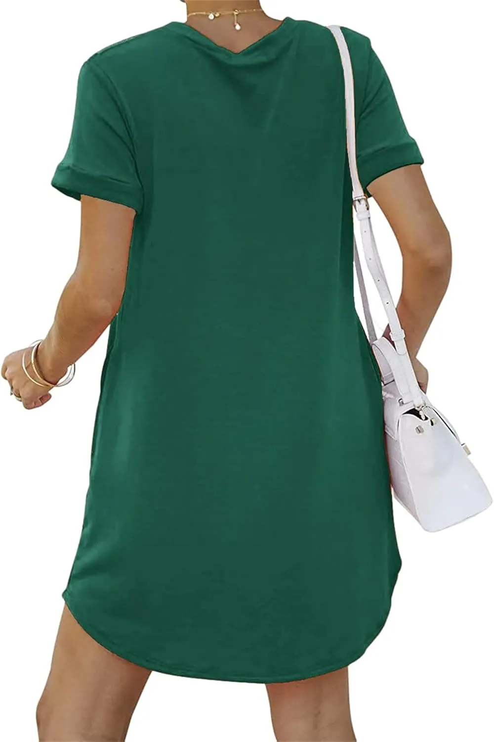 Tshirt Dress Women Summer Short Sleeve Mini Dress Soft Crew Neck Casual Sundress Loose Solid Color Dresses with Pockets