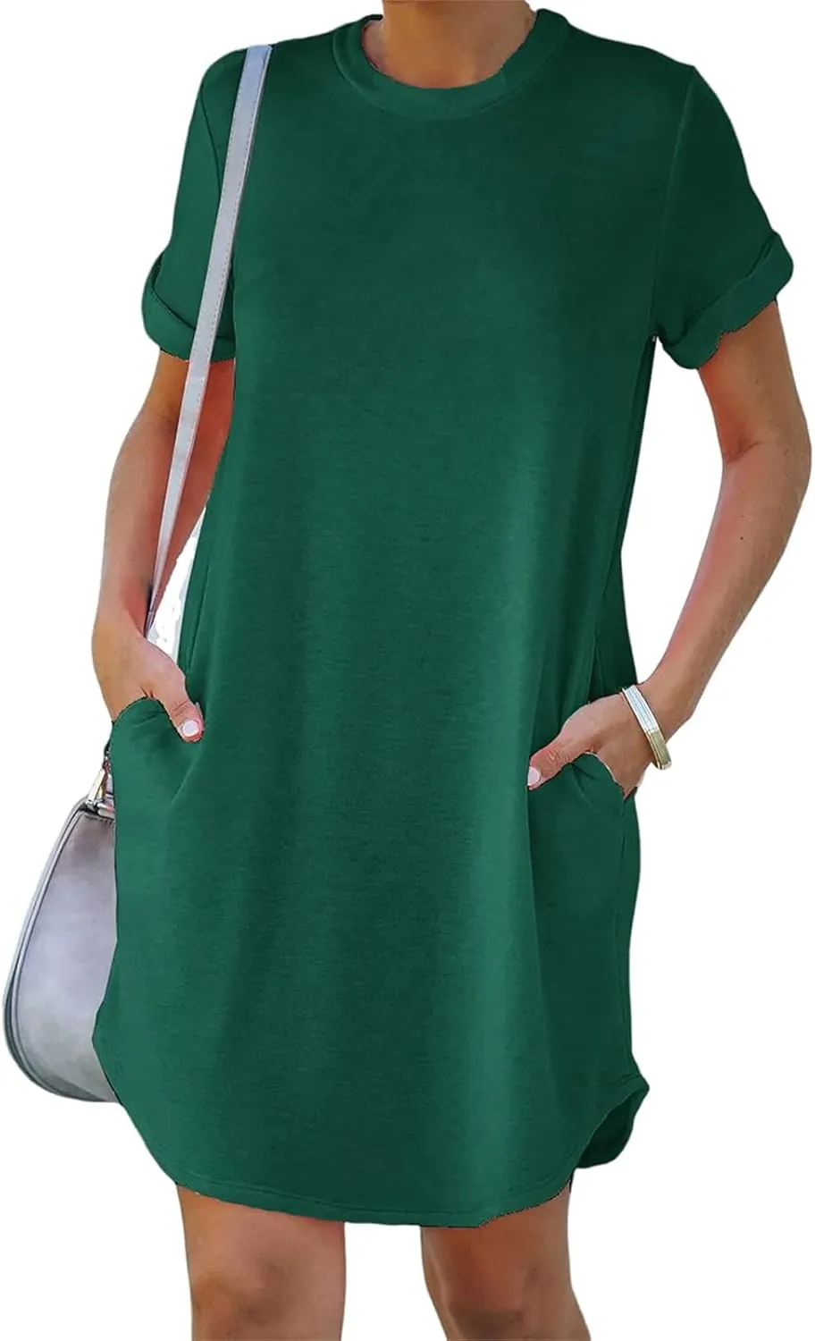 Tshirt Dress Women Summer Short Sleeve Mini Dress Soft Crew Neck Casual Sundress Loose Solid Color Dresses with Pockets