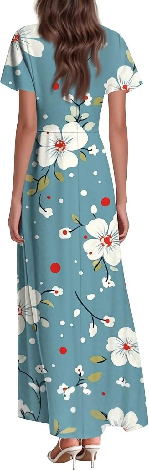 Tunic Stylish Summer Dress Ladies Birthday Short Sleeve Print Relaxed Fit for Women V Neck Comfort Dresses