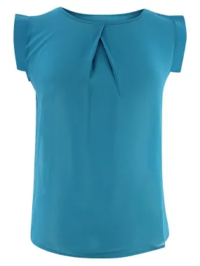 Turquoise Blue Simple Sleeveless Crepe Chiffon Blouse Size Medium