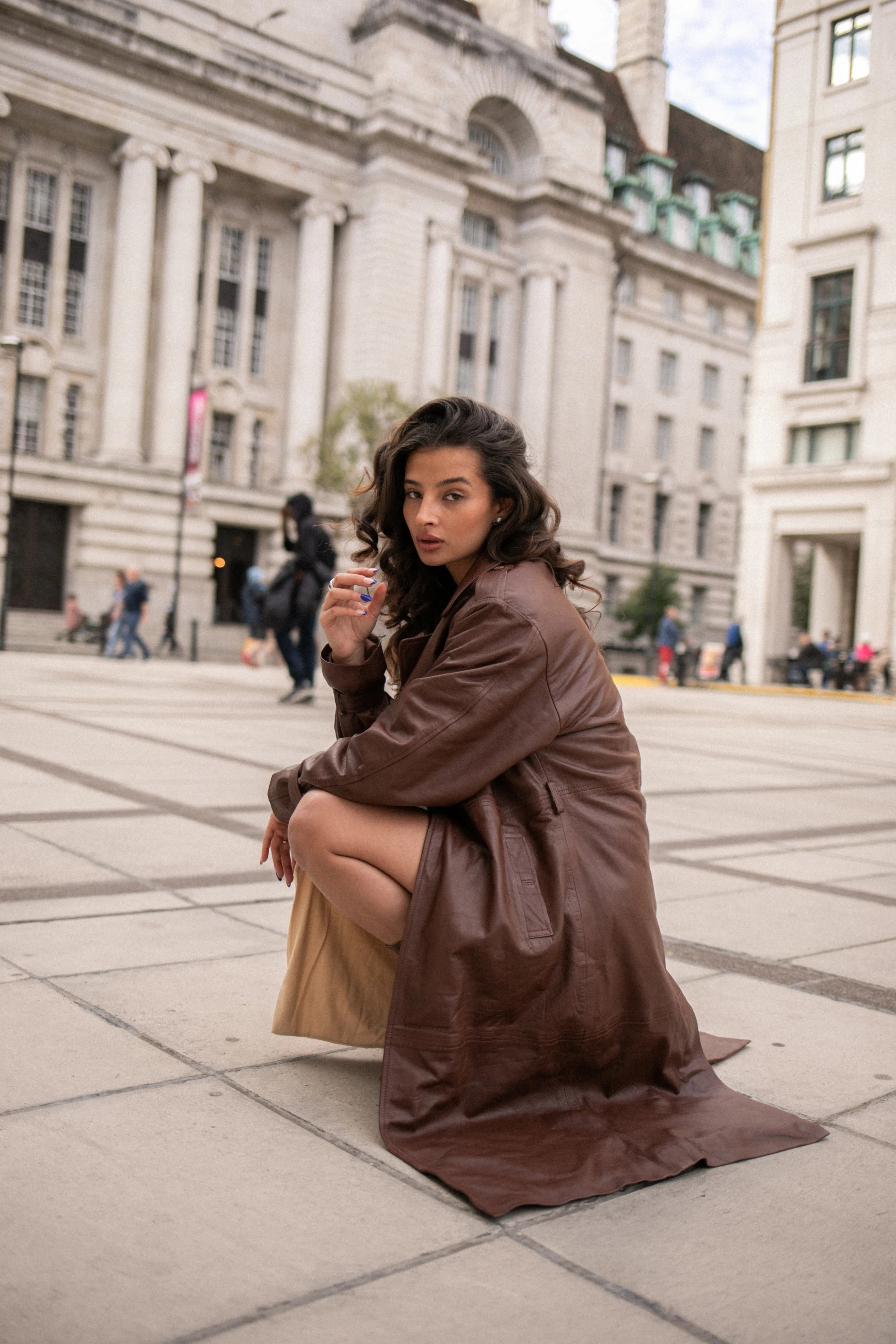 Una Brown Leather Trench Coat