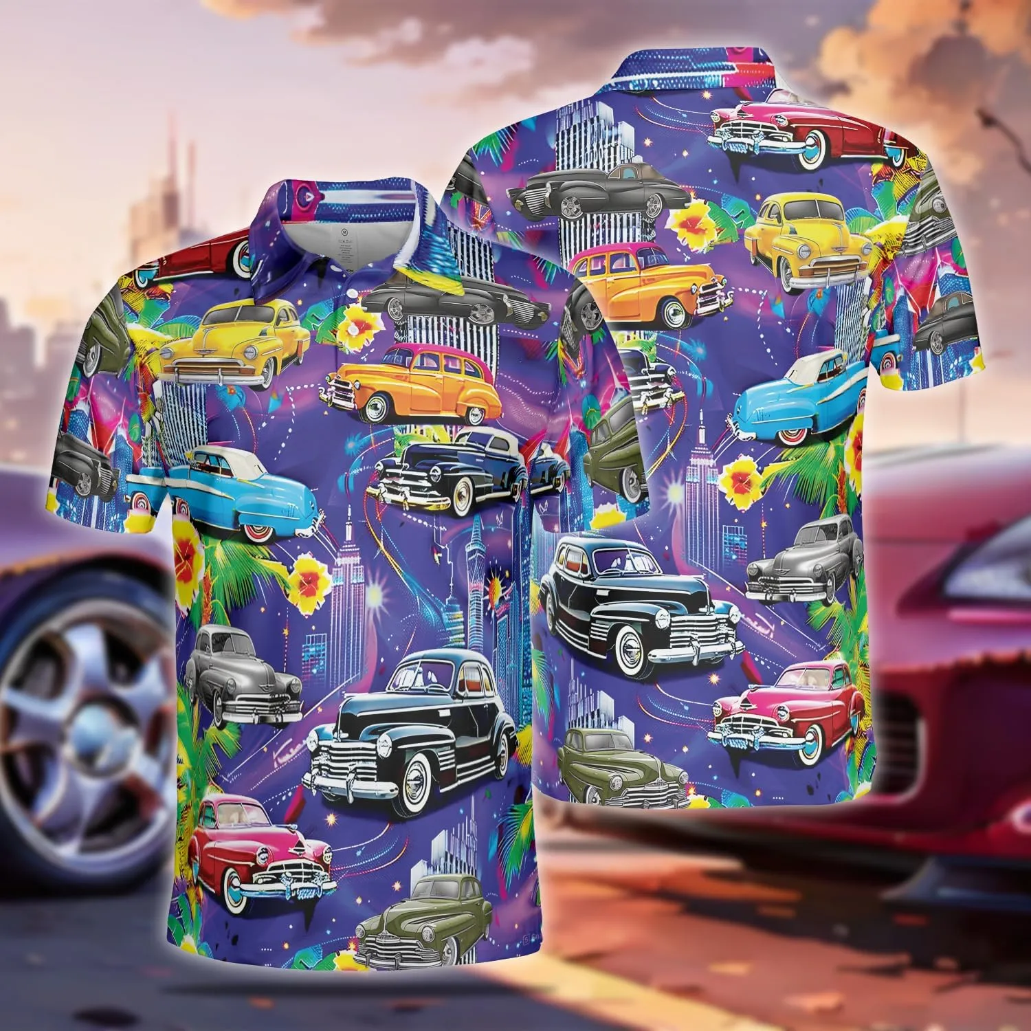 Vehicle Polo Shirts for Men - Car Racing Men's Regular Fit Quick Dry Golf Polo Shirt Series 12