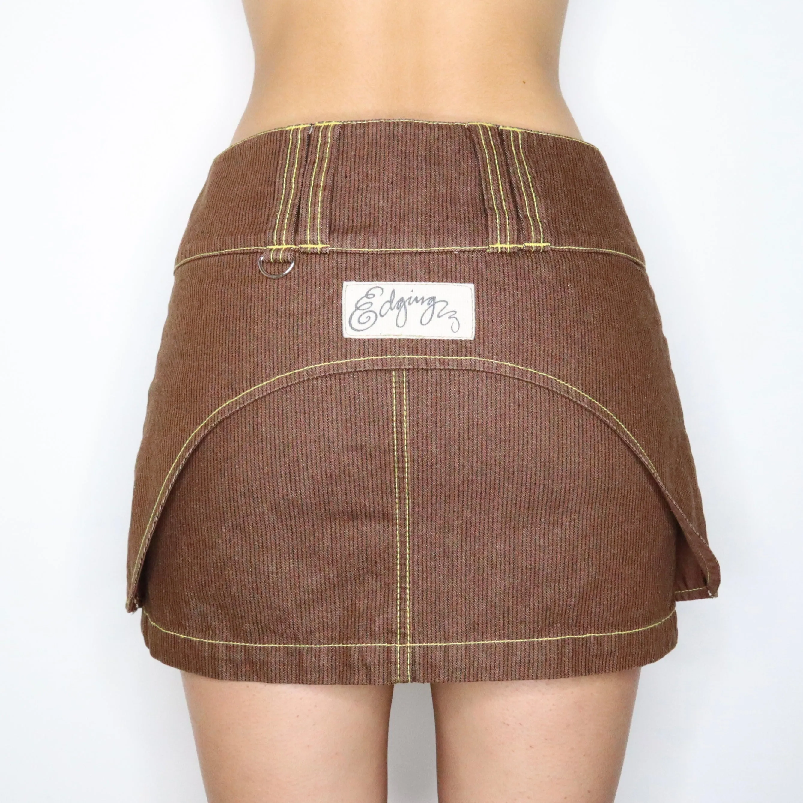 Vintage Y2K Brown Pinstripe Utility Skirt (Small)