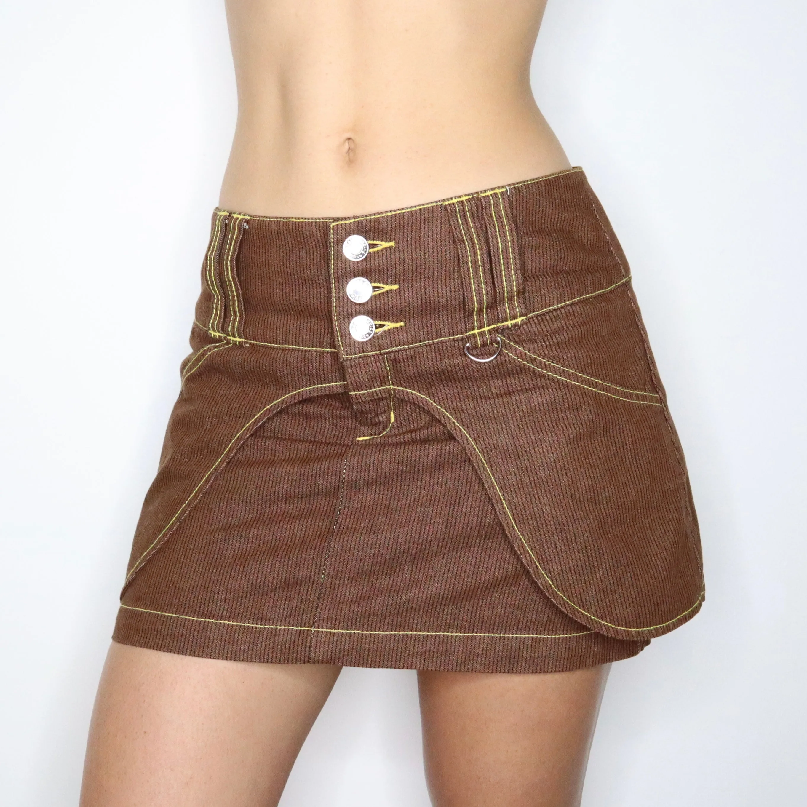 Vintage Y2K Brown Pinstripe Utility Skirt (Small)