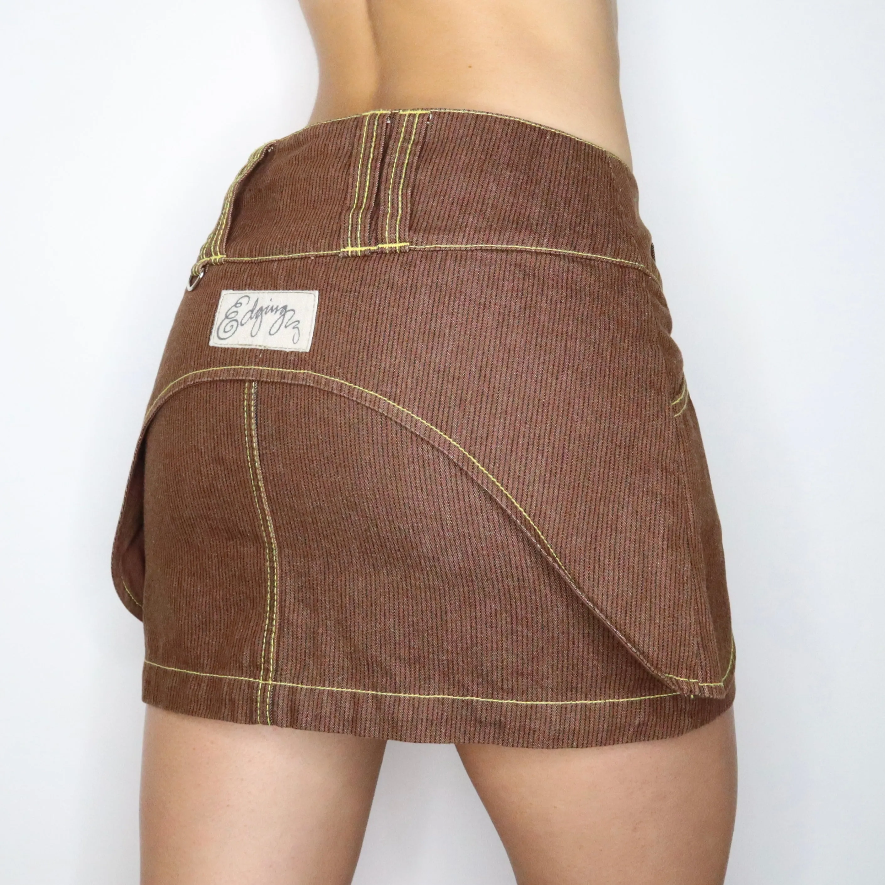 Vintage Y2K Brown Pinstripe Utility Skirt (Small)