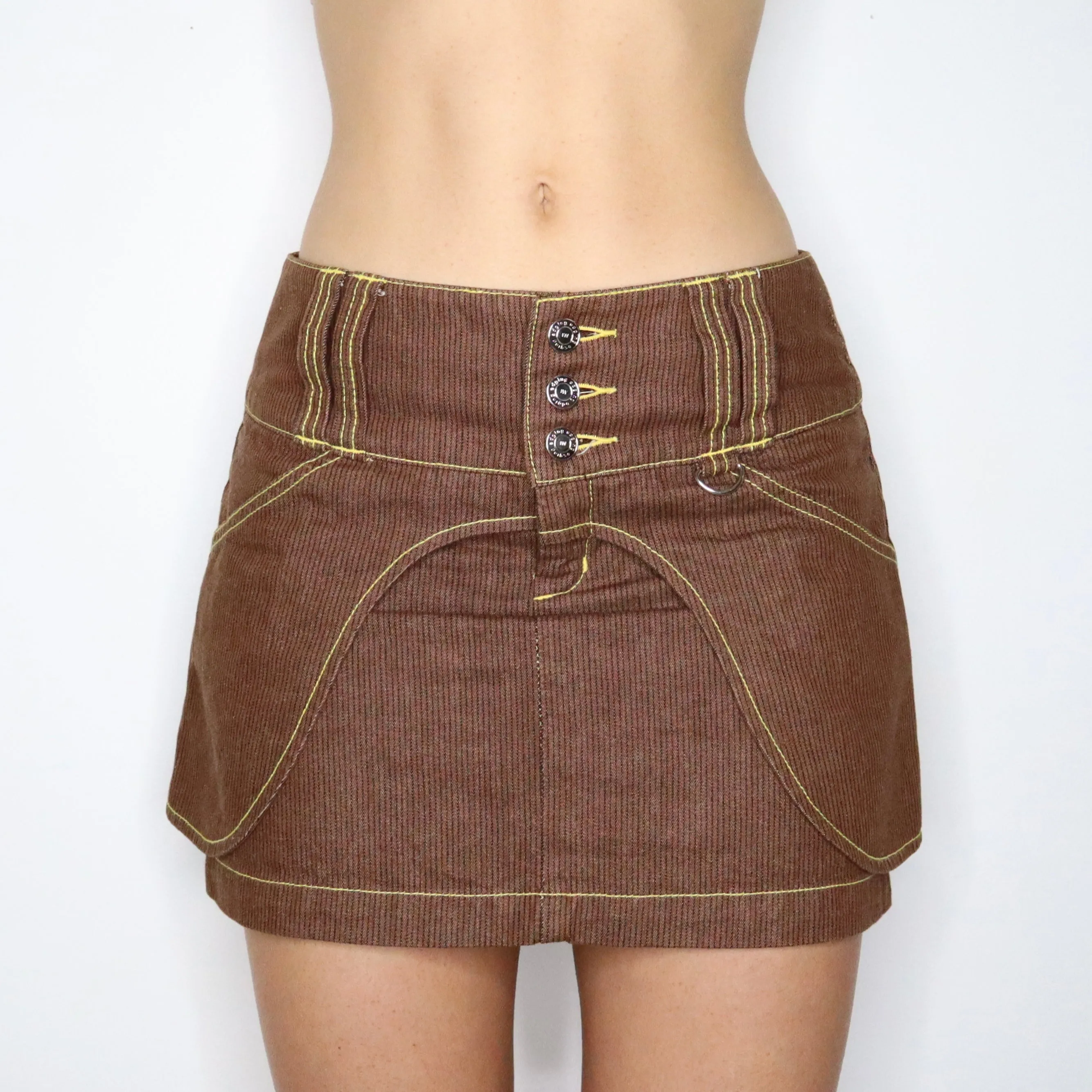 Vintage Y2K Brown Pinstripe Utility Skirt (Small)