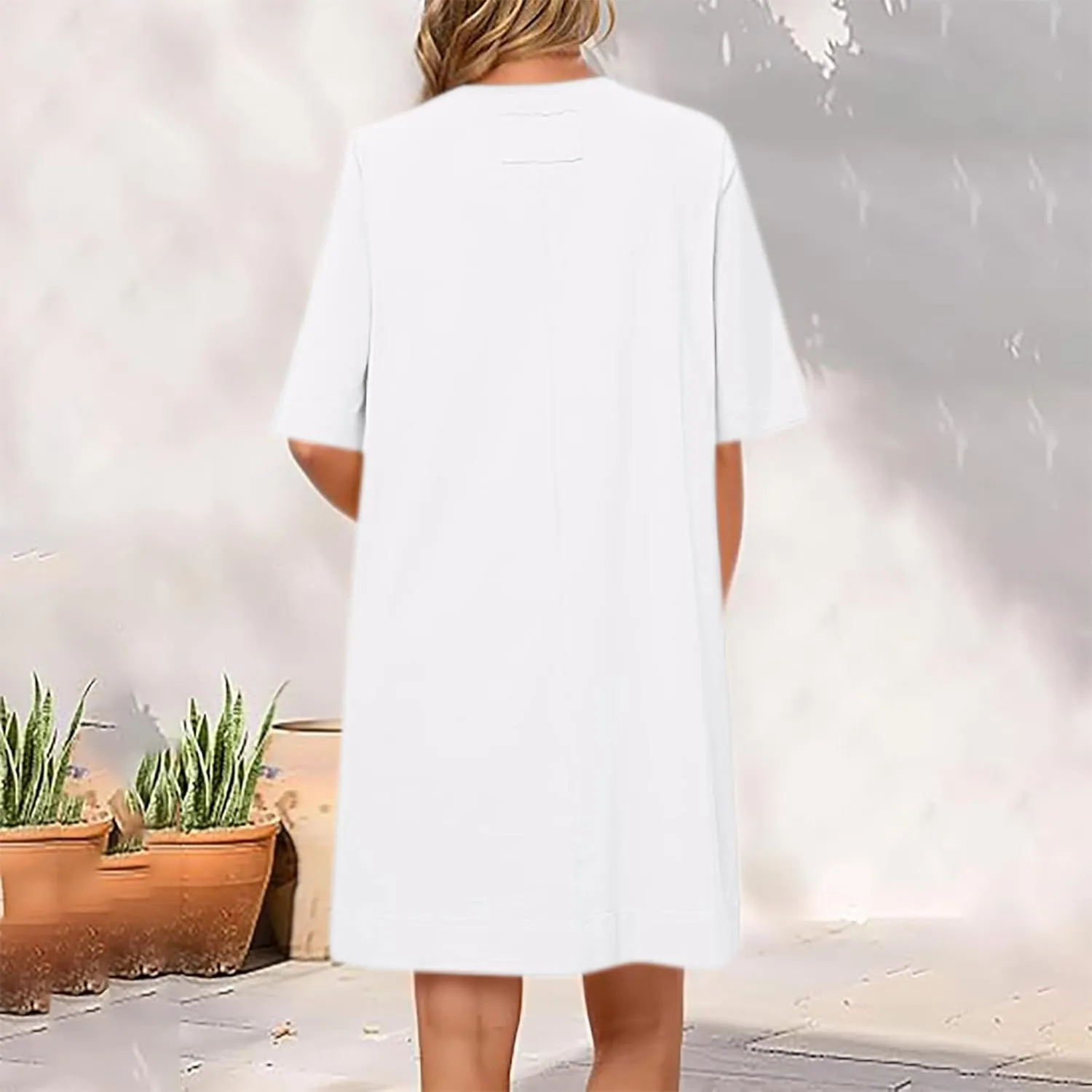 Women Short Sleeve Baggy T-Shirt Dresses, Summer Spring Round Neck Beach Cover ups, Plain Shift Dress Loose Fit