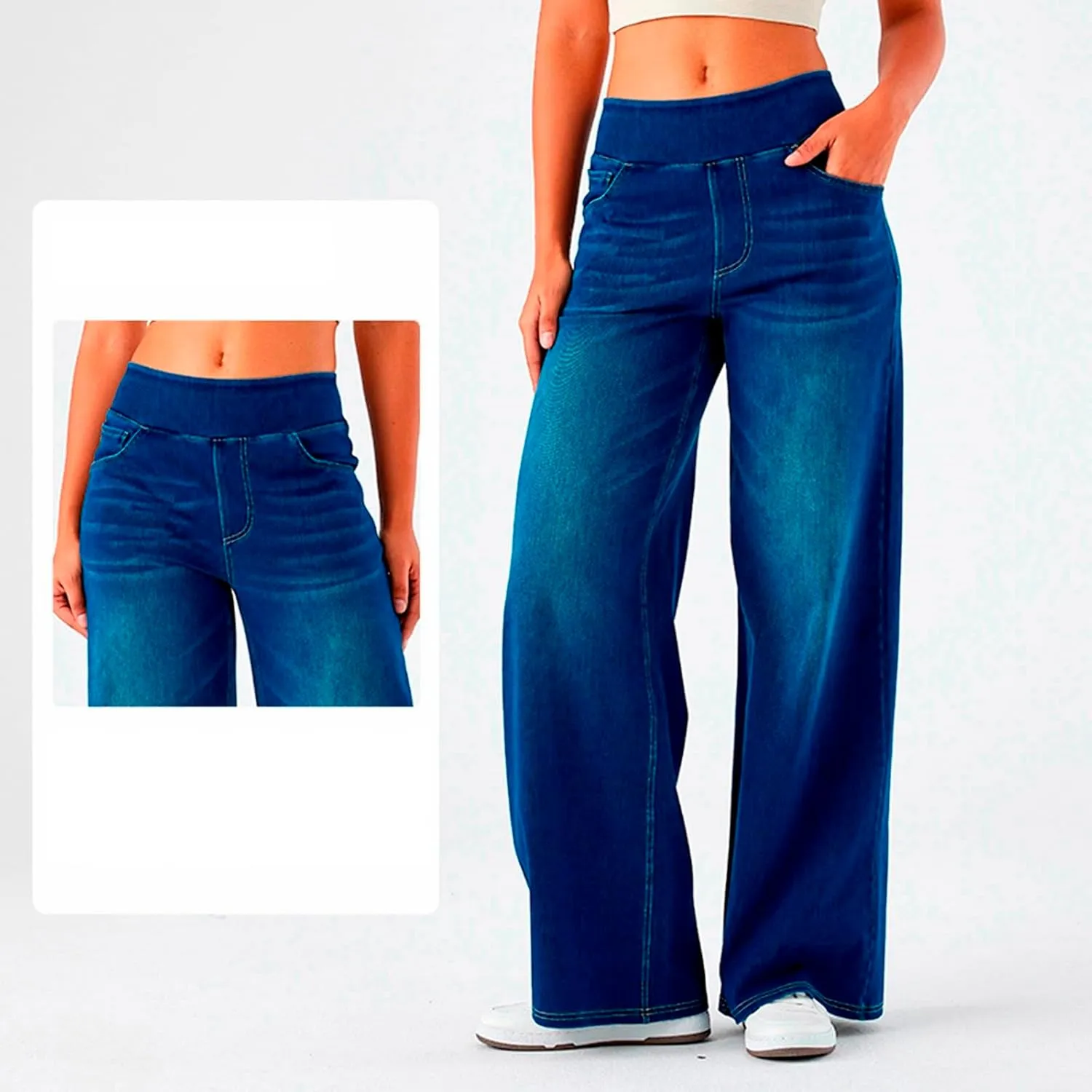 Women Stretch High Waisted Wide Leg Jeans Elastic Comfort Denim Pants Tummy Control Butt Lifting Casual Chic Wide Fit