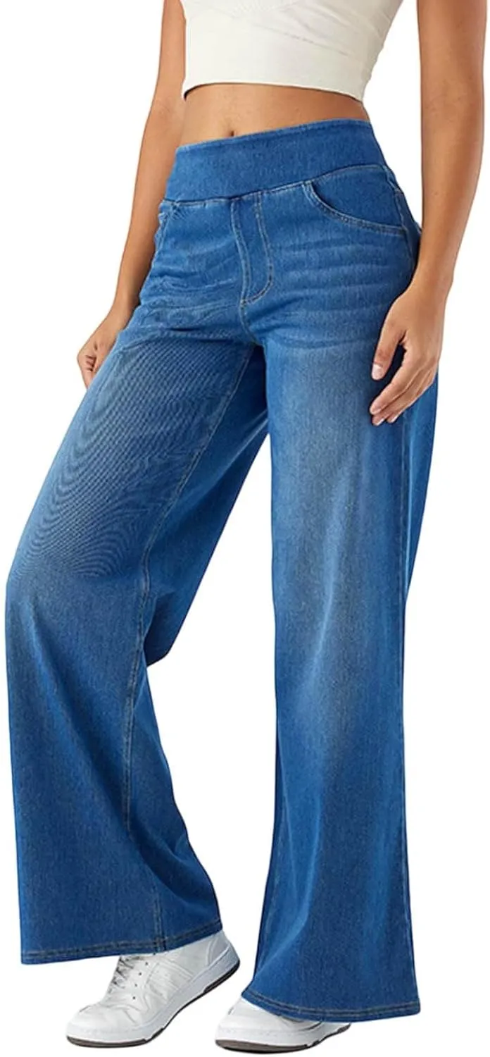 Women Stretch High Waisted Wide Leg Jeans Elastic Comfort Denim Pants Tummy Control Butt Lifting Casual Chic Wide Fit