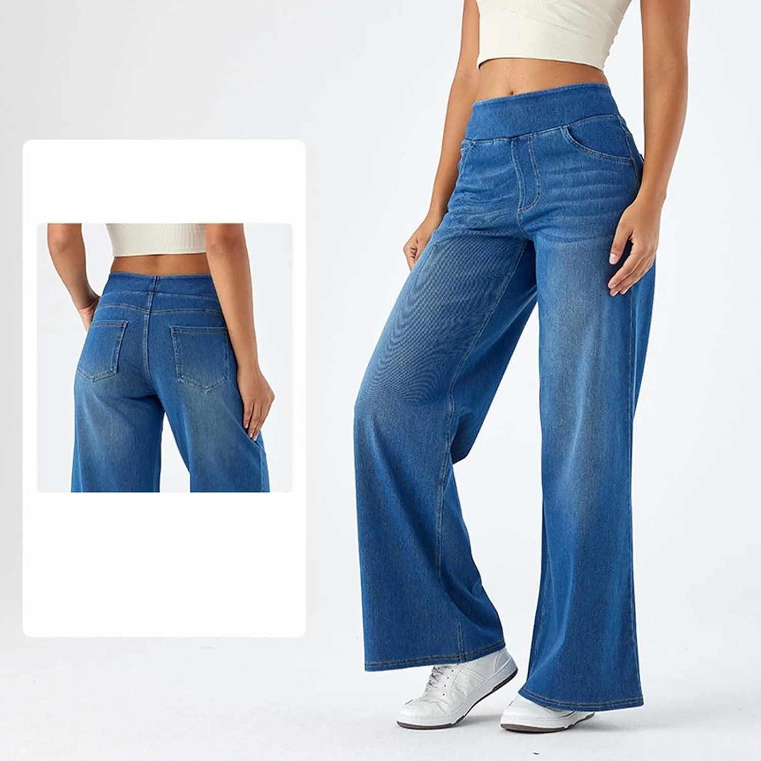 Women Stretch High Waisted Wide Leg Jeans Elastic Comfort Denim Pants Tummy Control Butt Lifting Casual Chic Wide Fit