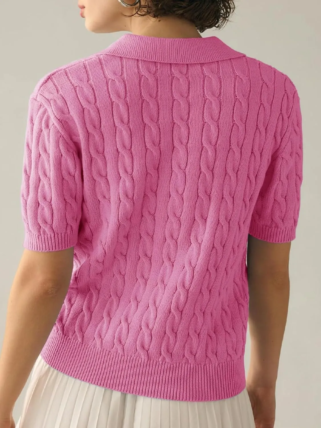 Womens Cable Knit Pullover Sweaters Solid Collared V Neck Elegant Boho Chic Casual Top Sweater