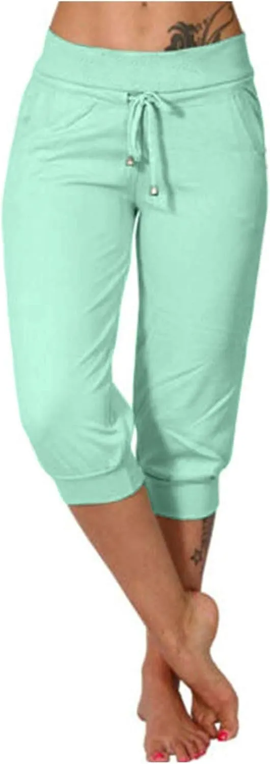 Womens Capris Joggers Pants Baggy Crop Sweatpants Lightweight Running Cropped Slacks Athletic Sports Soft Loun