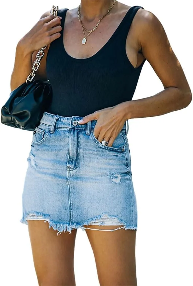 Women's Casual Loose Summer Jeans Shorts, Short with Pockets and Buttons A-Line Summer Chic Stretch