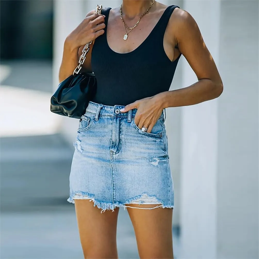 Women's Casual Loose Summer Jeans Shorts, Short with Pockets and Buttons A-Line Summer Chic Stretch