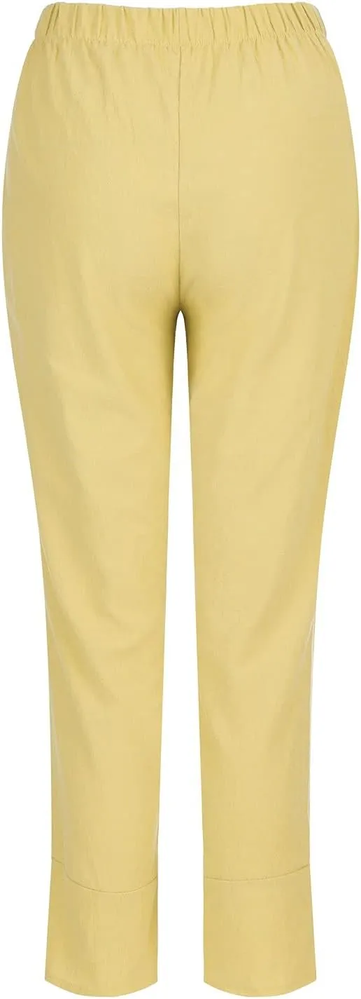 Women's Casual Pants 2025 Summer Tulip Hem Elastic Waist Straight-Leg Soft Loose Pants Baggy Trousers with Pockets