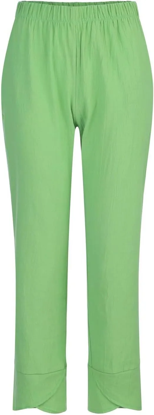 Women's Casual Pants 2025 Summer Tulip Hem Elastic Waist Straight-Leg Soft Loose Pants Baggy Trousers with Pockets