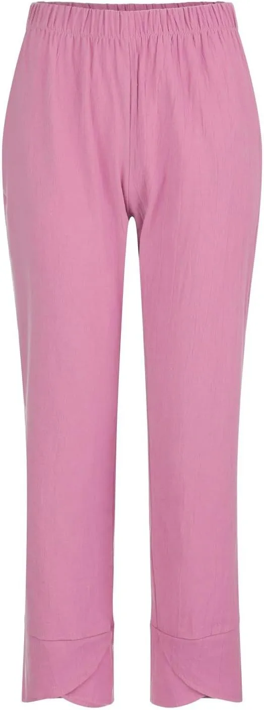 Women's Casual Pants 2025 Summer Tulip Hem Elastic Waist Straight-Leg Soft Loose Pants Baggy Trousers with Pockets