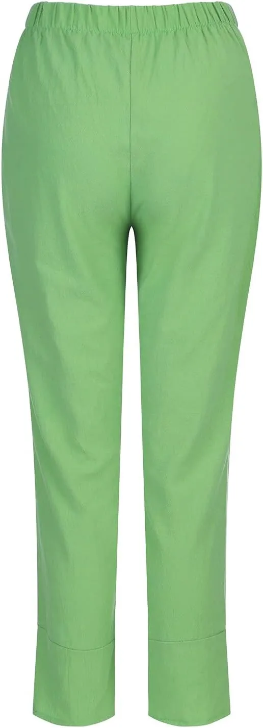Women's Casual Pants 2025 Summer Tulip Hem Elastic Waist Straight-Leg Soft Loose Pants Baggy Trousers with Pockets
