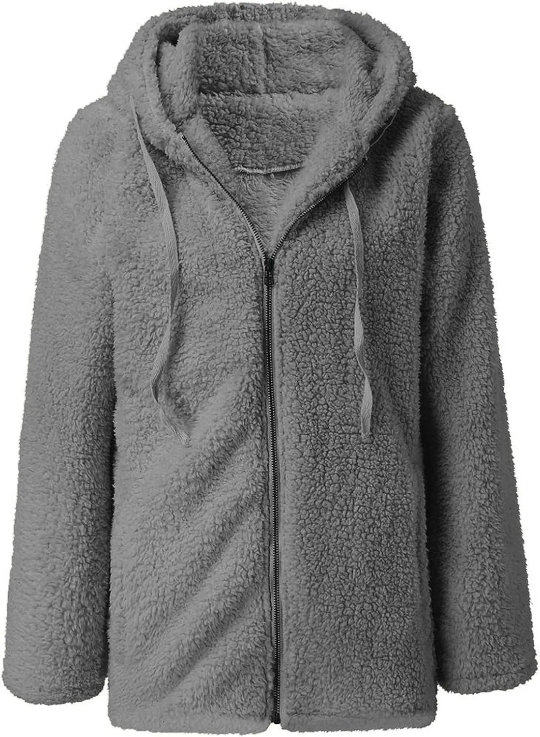 Womens Fuzzy Fleece Jacket 2024 Warm Winter Coats Soft Loose Cozy Long Sleeve Hooded Padded Outwear Trendy Teddy Coat