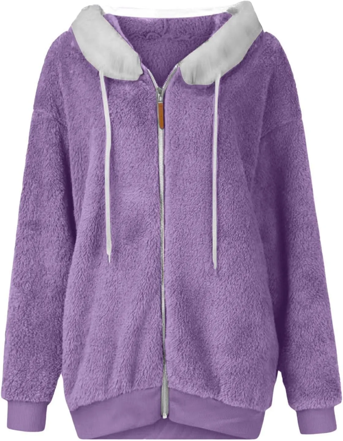 Womens Plus Size Fuzzy Fleece Jacket Casual Long Sleeve Hooded Cardigan Coats 2024 Winter Oversized Soft Warm Outwear