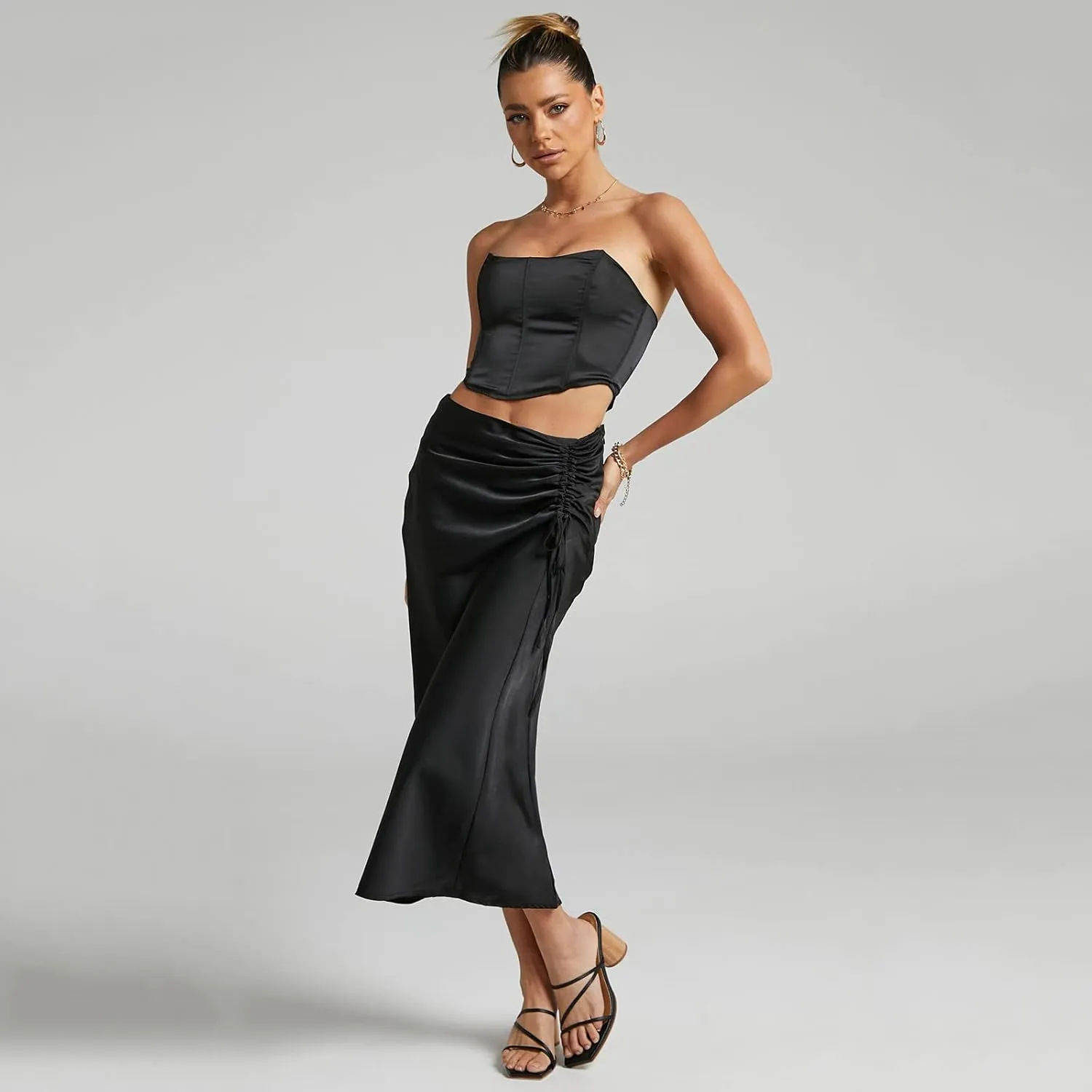 Womens Skirt 2024 Floral Print Hip-Wrapped Tight Skirts Sexy Ruched Solid Color Bodycon Skirt High Waisted Skirts