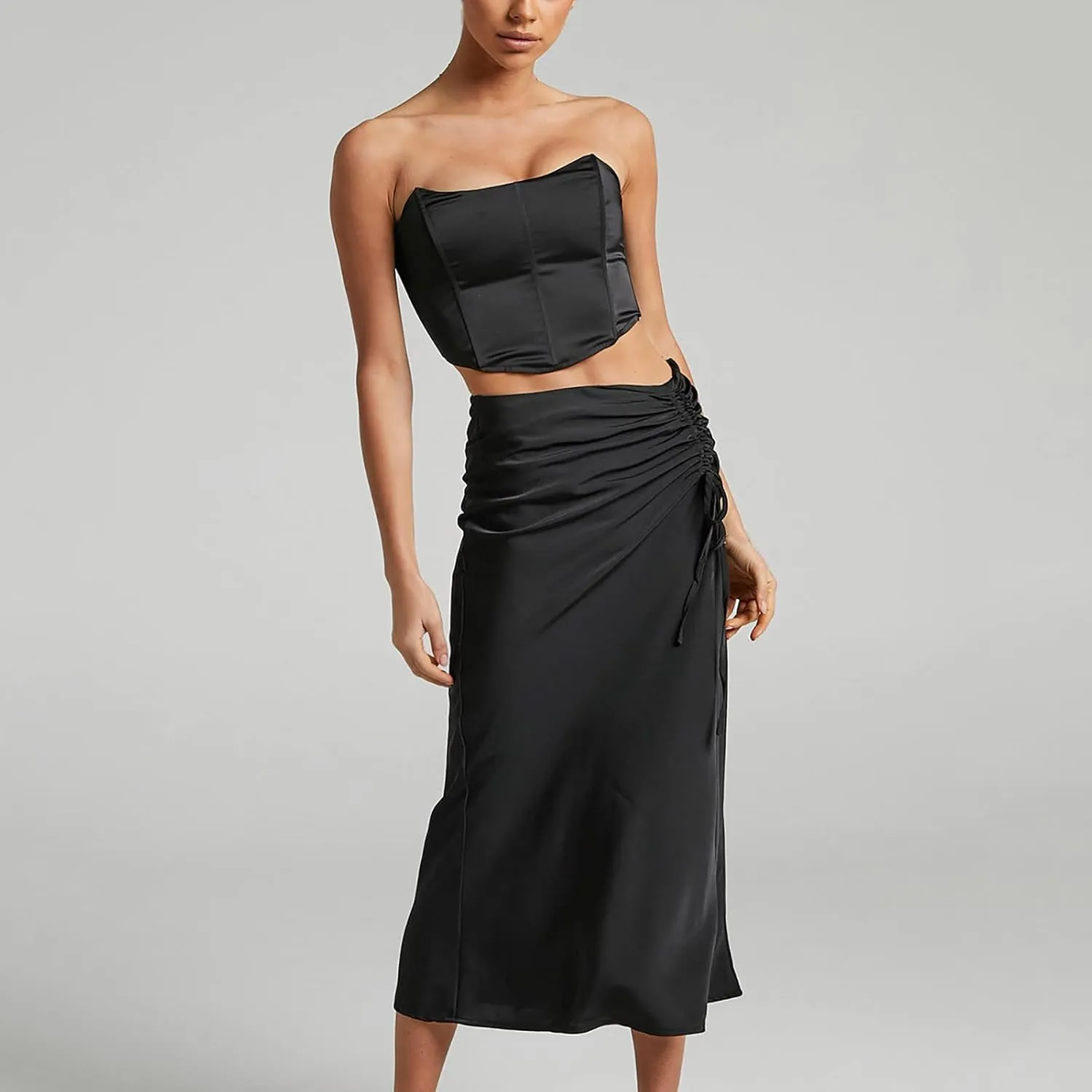 Womens Skirt 2024 Floral Print Hip-Wrapped Tight Skirts Sexy Ruched Solid Color Bodycon Skirt High Waisted Skirts